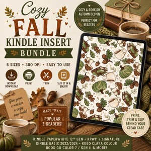 Cozy Fall Kindle Insert, Autumn Bookish E-Reader Insert, Cottagecore Pumpkin Coffee Books, Printable Clear Case Insert, Digital Download