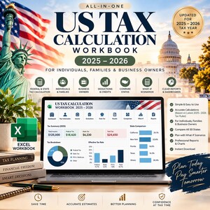 2025-2026 Tax Calculator Spreadsheet | Federal State Income Tax Planning (Excel Download)