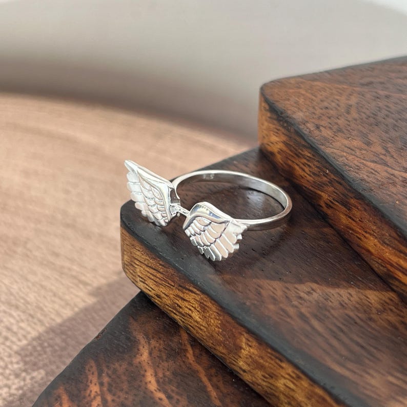 925 Sterling Silver Wings Ring, Angel Feather Ring, Celestial Jewelry, Dainty Handmade Ring, Christmas Gift for Her image 8