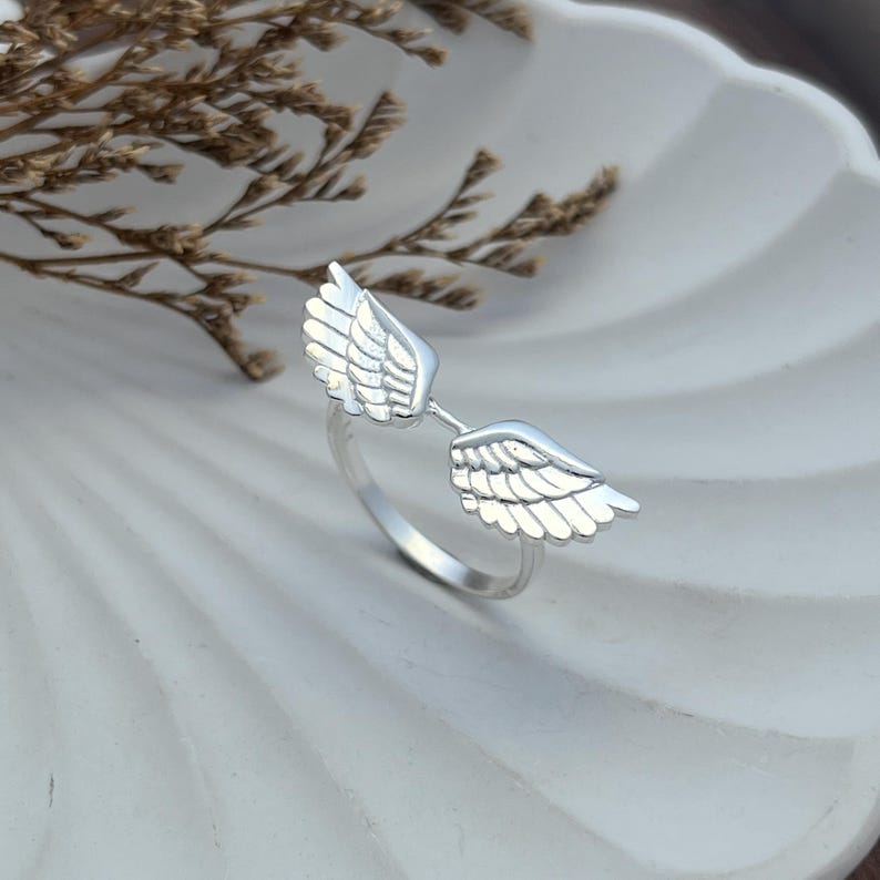 925 Sterling Silver Wings Ring, Angel Feather Ring, Celestial Jewelry, Dainty Handmade Ring, Christmas Gift for Her image 14