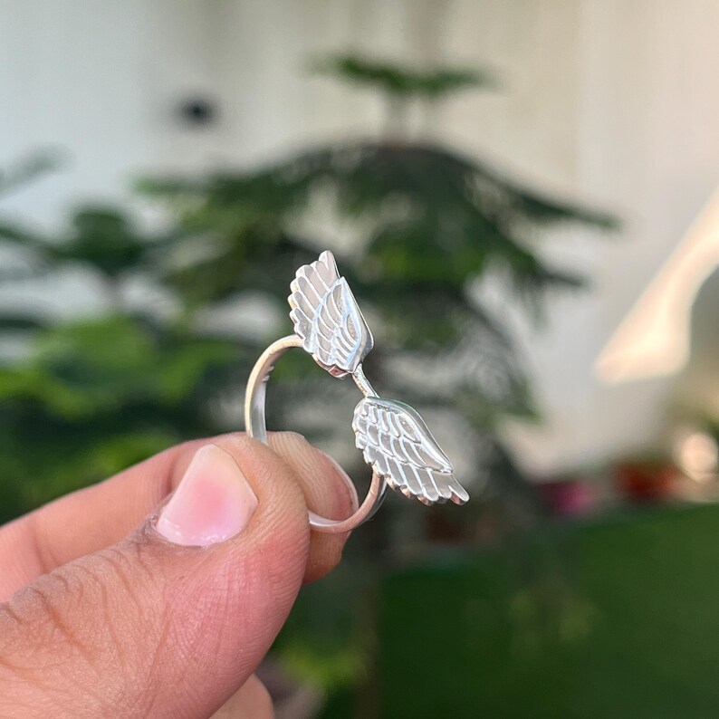 925 Sterling Silver Wings Ring, Angel Feather Ring, Celestial Jewelry, Dainty Handmade Ring, Christmas Gift for Her image 5