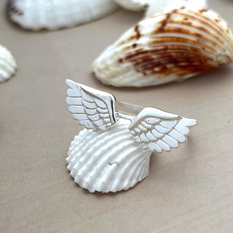 925 Sterling Silver Wings Ring, Angel Feather Ring, Celestial Jewelry, Dainty Handmade Ring, Christmas Gift for Her image 3