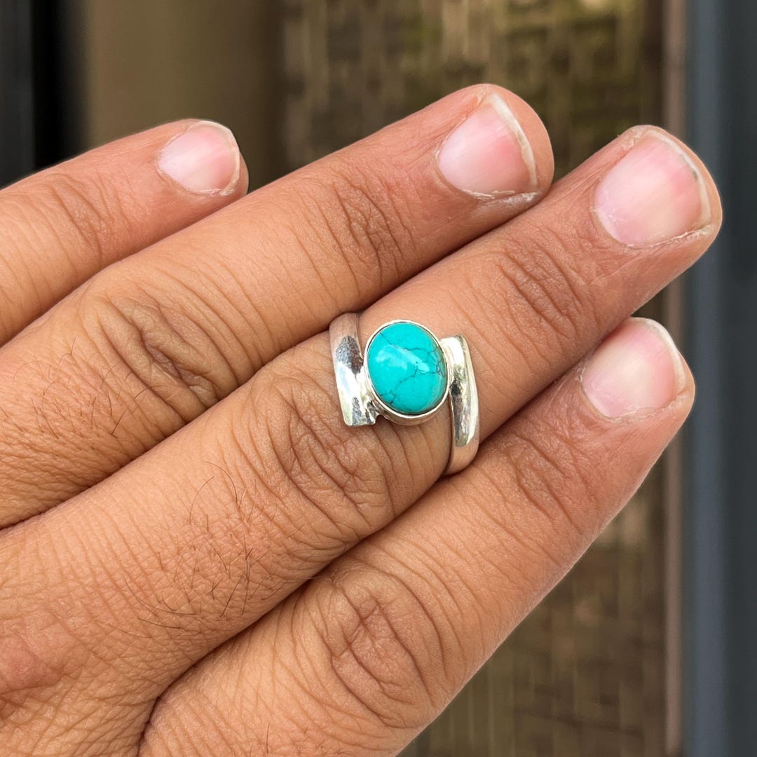 Handmade Turquoise Ring | Sterling Silver Boho Statement Jewelry - Etsy