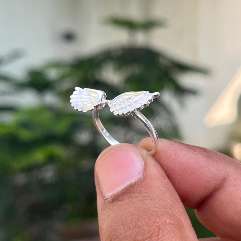 925 Sterling Silver Wings Ring, Angel Feather Ring, Celestial Jewelry, Dainty Handmade Ring, Christmas Gift for Her image 11