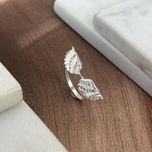 925 Sterling Silver Wings Ring, Angel Feather Ring, Celestial Jewelry, Dainty Handmade Ring, Christmas Gift for Her image 16