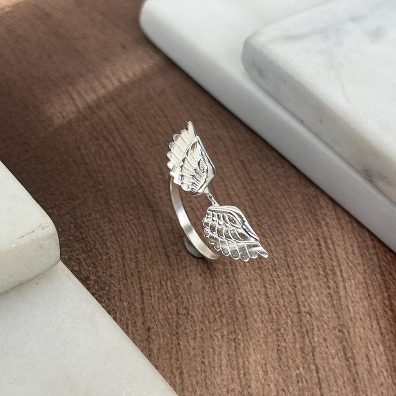925 Sterling Silver Wings Ring, Angel Feather Ring, Celestial Jewelry, Dainty Handmade Ring, Christmas Gift for Her image 16
