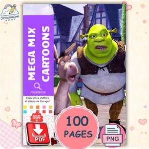 Målarbok Mega Mix-tecknade serier, 100 sidor (digital nedladdning i PDF och PNG)
