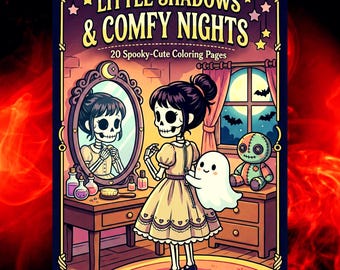 Spooky Coloring Book • Gothic Kawaii Skeletons, Creatures (Digital Download)