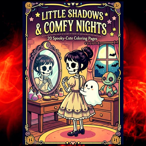 Spooky Coloring Book • Gothic Kawaii Skeletons, Creatures (Digital Download)