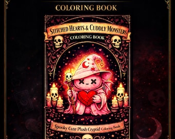 Stitched Hearts Cryptid Coloring Book: Spooky Plush Monsters, Gothic Love (PDF/PNG)