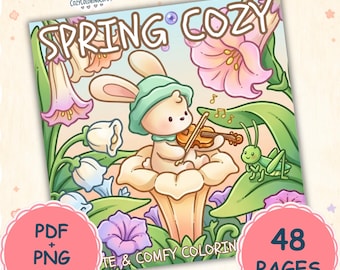 Spring Cozy Coloring Book – 48 Bold Easy Pages (PDF PNG Download)