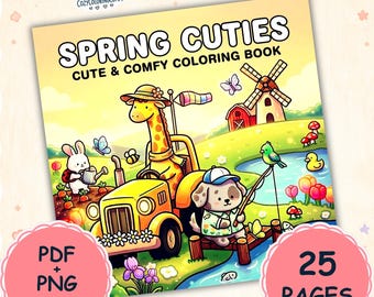 Spring Cuties Coloring Book – 25 Bold Animals, Cozy Characters (Digital Download)