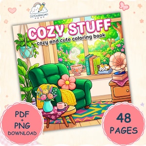 Libro para colorear Cozy Stuff – 48 páginas sencillas y llamativas con objetos (descarga en PDF y PNG)