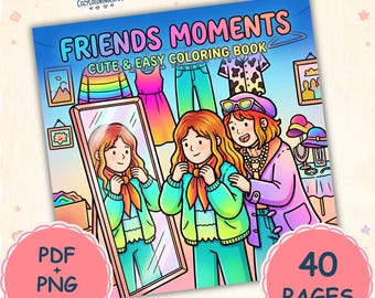 Friends Moments Coloring Book | Bold Easy Friendship Scenes (PDF PNG Download)