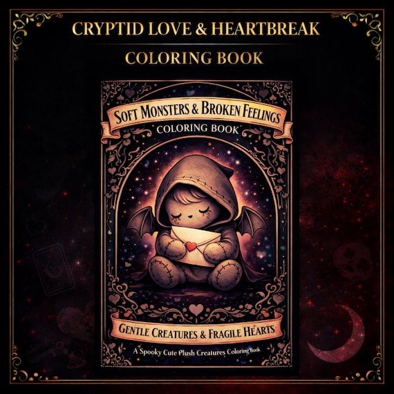 Spooky Cutie Coloring Pages PDF | Plush Cryptid Valentine Coloring Book