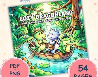 Cosy Dragonland-kleurboek: 54 pagina's Fantasy Bold Easy (pdf, png-download)
