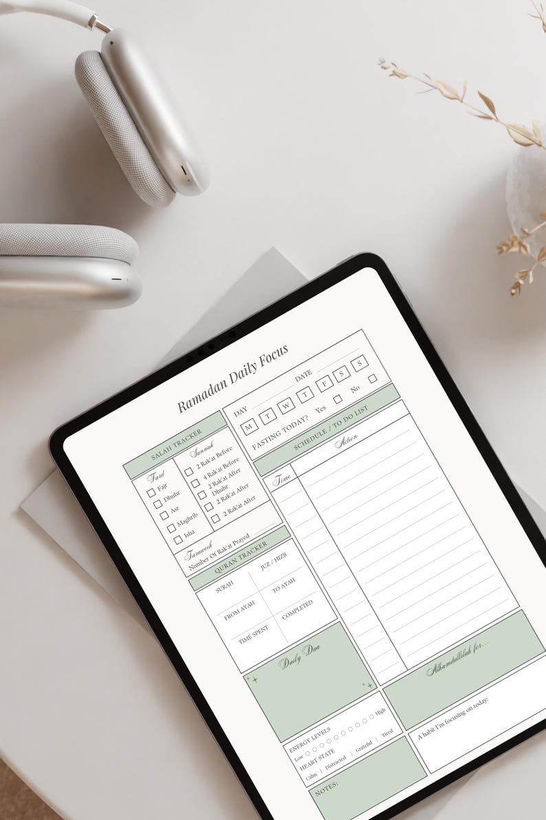 Ramadan Tagesplaner 2026 | Druckbare PDF | Salah & Quran-Tracker | Islamischen Fokus Seite | A4 Digitaler Download | GoodNotes Bild 4