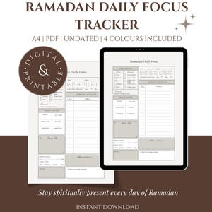 Ramadan Tagesplaner 2026 | Druckbare PDF | Salah & Quran-Tracker | Islamischen Fokus Seite | A4 Digitaler Download | GoodNotes Bild 1