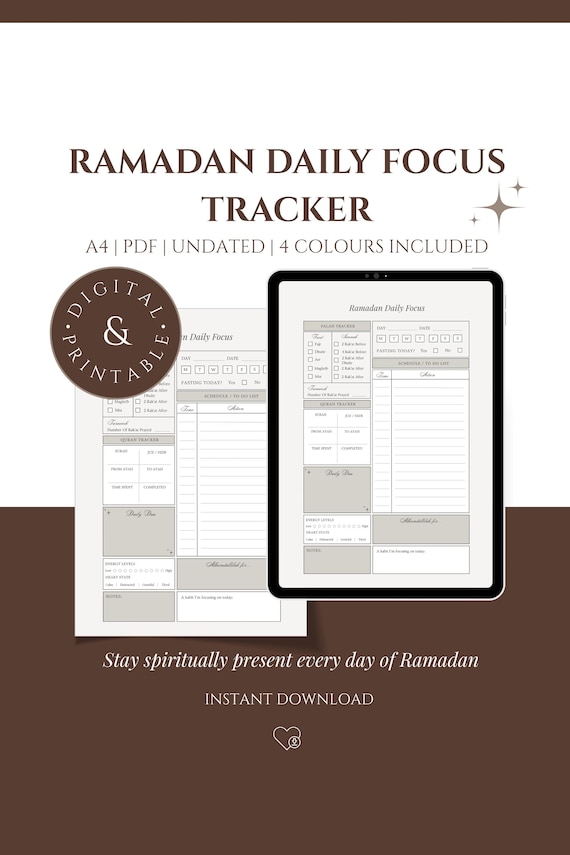 Ramadan Daily Planner 2026 | Printable PDF | Salah & Quran Tracker | Islamic Focus Page | A4 Digital Download | GoodNotes