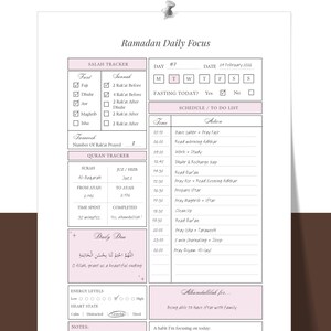 Ramadan Tagesplaner 2026 | Druckbare PDF | Salah & Quran-Tracker | Islamischen Fokus Seite | A4 Digitaler Download | GoodNotes Bild 5