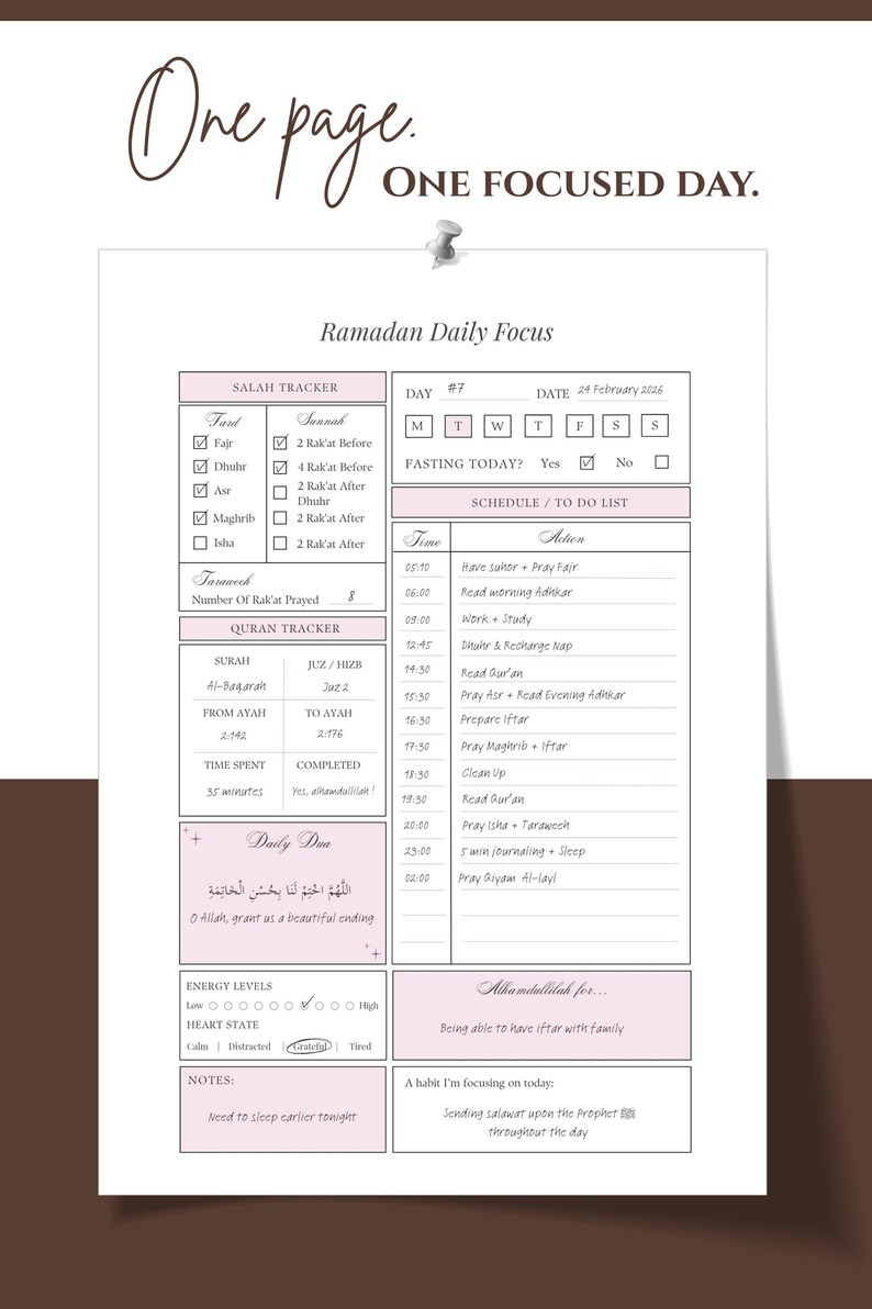 Ramadan Tagesplaner 2026 | Druckbare PDF | Salah & Quran-Tracker | Islamischen Fokus Seite | A4 Digitaler Download | GoodNotes Bild 5
