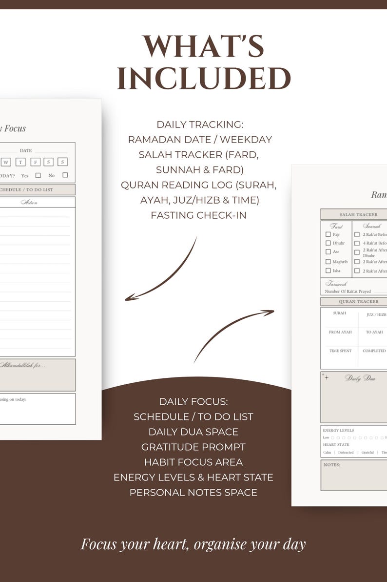 Ramadan Tagesplaner 2026 | Druckbare PDF | Salah & Quran-Tracker | Islamischen Fokus Seite | A4 Digitaler Download | GoodNotes Bild 2