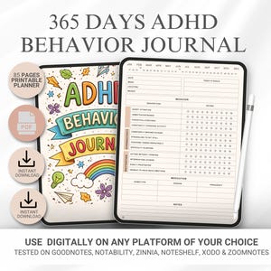 ADHD Behavior Journal, Daily Symptom Tracker, Emotions, Medication (Printable Digital Planner)