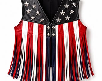American Flag Fringe Vest, Patriotic Western Cowgirl Style, Independence Day Outfit