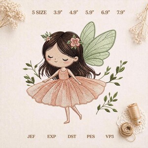 Sweet Woodland Fairy Princess Machine Embroidery Design, Magical Floral Pixie Girl, Digital Pattern File, 5 Sizes, DST PES JEF