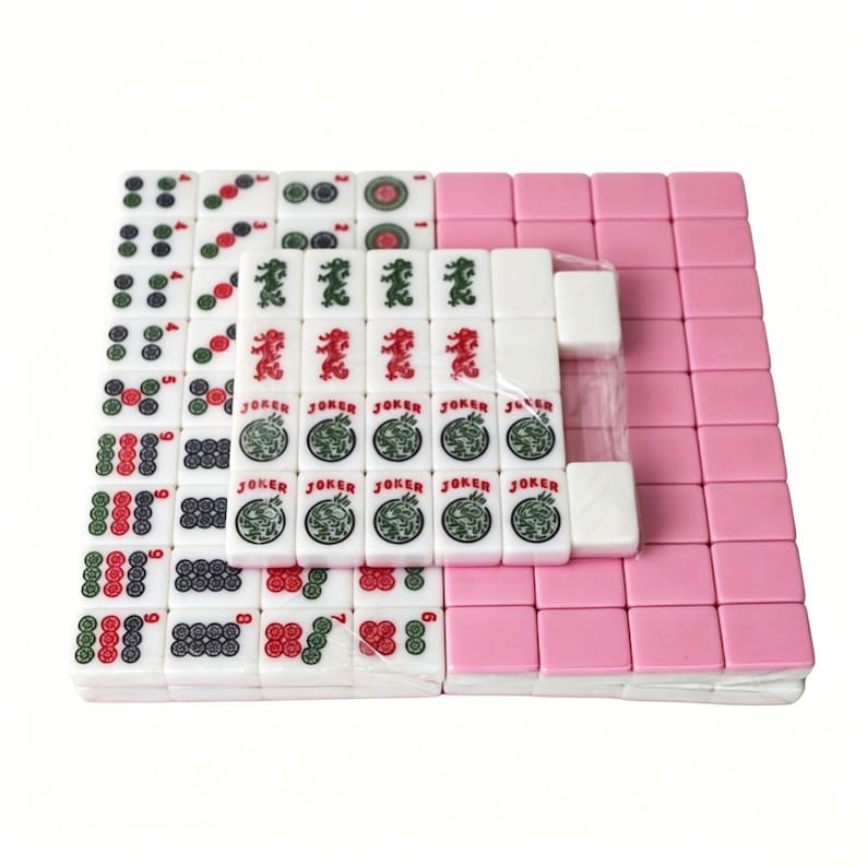 Mahjong Studios – Amerikanskt Mahjong-plattset (166 plattor), Mah Jong tiles back pink