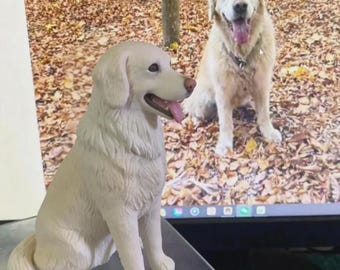 Regalo commemorativo in ceramica per Golden Retriever, ricordo personalizzato per la perdita di un animale domestico, statuetta in porcellana fatta a mano raffigurante l'anima del cane, regalo di condoglianze personalizzato con foto
