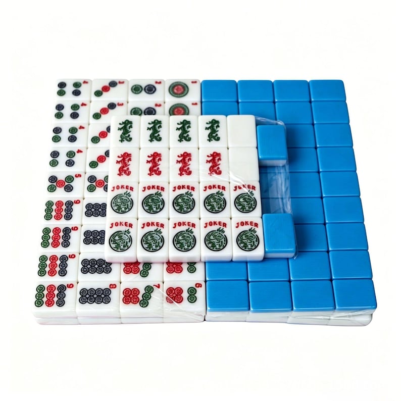 Mahjong Studios – Amerikanskt Mahjong-plattset (166 plattor), Mah Jong tiles back blue