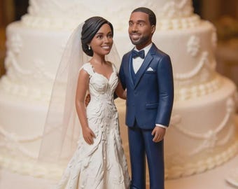 Decorazione personalizzata per torta nuziale da 6,5 pollici, statuetta personalizzata di coppia di fan, a tema spaziale, realizzata a mano, regalo di nozze.