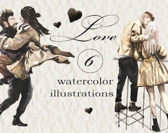 Watercolor Valentine Couple PNG Clipart: Romantic Illustration (Digital Download)