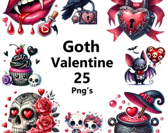 Gothic Valentine Clipart Bundle: Dark Romance PNG Set (Digital Download)