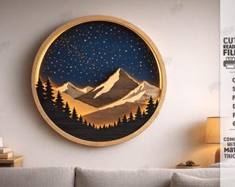 3D Mountain Scene SVG, Layered Mandala Laser Cut File (Digital Download