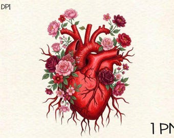 Floral Heart PNG Clipart, Valentine's Day Graphic (Digital Download