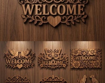 Layered Welcome Sign SVG Bundle, Laser Cut Door Hanger Designs (Digital Download)