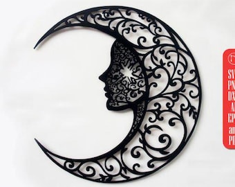 Mandala Moon Woman SVG, Laser Cut File, Celestial Wall Art (Digital Download)