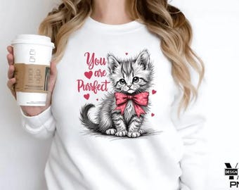 Vintage Valentine Cat PNG Clipart: Retro Heart Graphics (Digital Download)