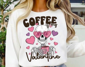 Funny Coffee Valentine PNG, Gothic Skeleton Design (Digital Download)