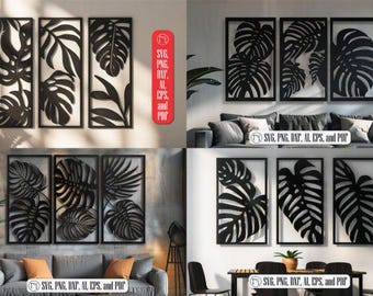 Monstera Leaf Wall Art SVG Bundle, Tropical Decor Laser Cut Files (Digital Download)