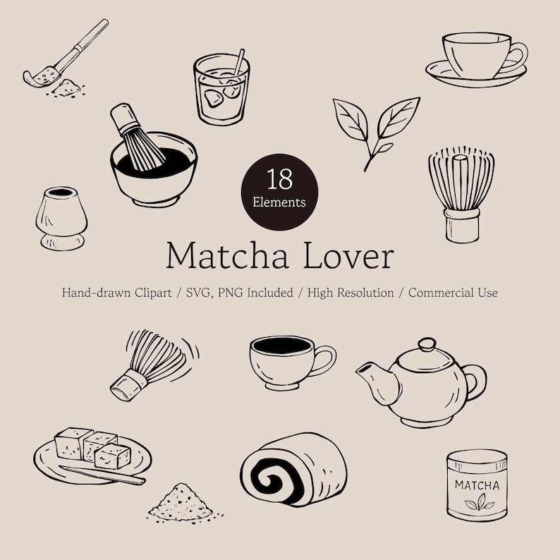 Matcha Line Matcha Line Minimalist Clipart L Hand Drawn Doodle Illustration L 18 ...