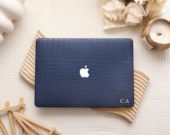 Funda rígida de cuero azul oscuro personalizada para MacBook Neo A18 Air 11/12/13/15 Pro 14/16, 2026. Funda para portátil MacBook M5.