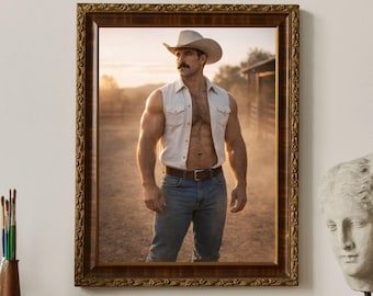 Lámina artística "Atardecer del Oeste" de Cowboy Clinton / Decoración de pared masculina (Descarga digital) / Varios tamaños
