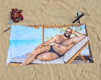 Toalla de playa con diseño de osito de peluche / Arte costero, toalla de piscina extragrande (varios tamaños)