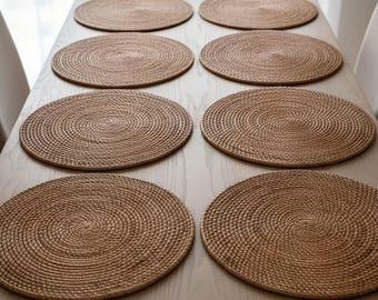 Set of 4/6/8/10 Natural Rattan Placemats 30cm (11.8”) Round Woven Table Mats Dining