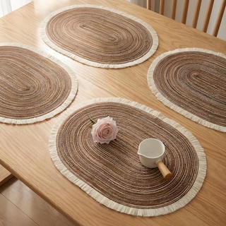 Defined Deco Set Di 6 Tovagliette Ovali In Rattan Intrecciato | 40,6x30,5 Cm | Stile Bohémien