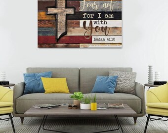 No temas, porque yo estoy contigo, lienzo decorativo para pared, Isaías 41:10, decoración rústica de pared cristiana de granja.