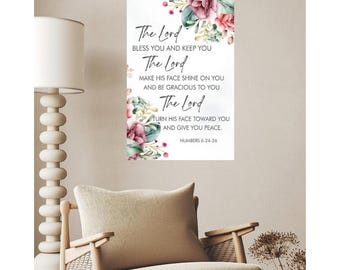 Numbers 6:24-26 Väggkonst Canvas, Herren välsigne dig blommig kristen dekor, Bibelvers Skriftgåva för mamma